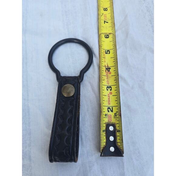 Vintage Police Duty Baton Holder Leather Ring Swivel Black Basketweave - Picture 1 of 3